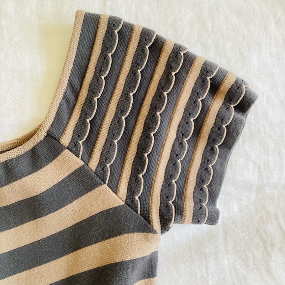 Fendi Shift Dress Gray Short Sleeve with Off-The-Shoulder Stripe Ruffle 4 - Picture 7 of 11